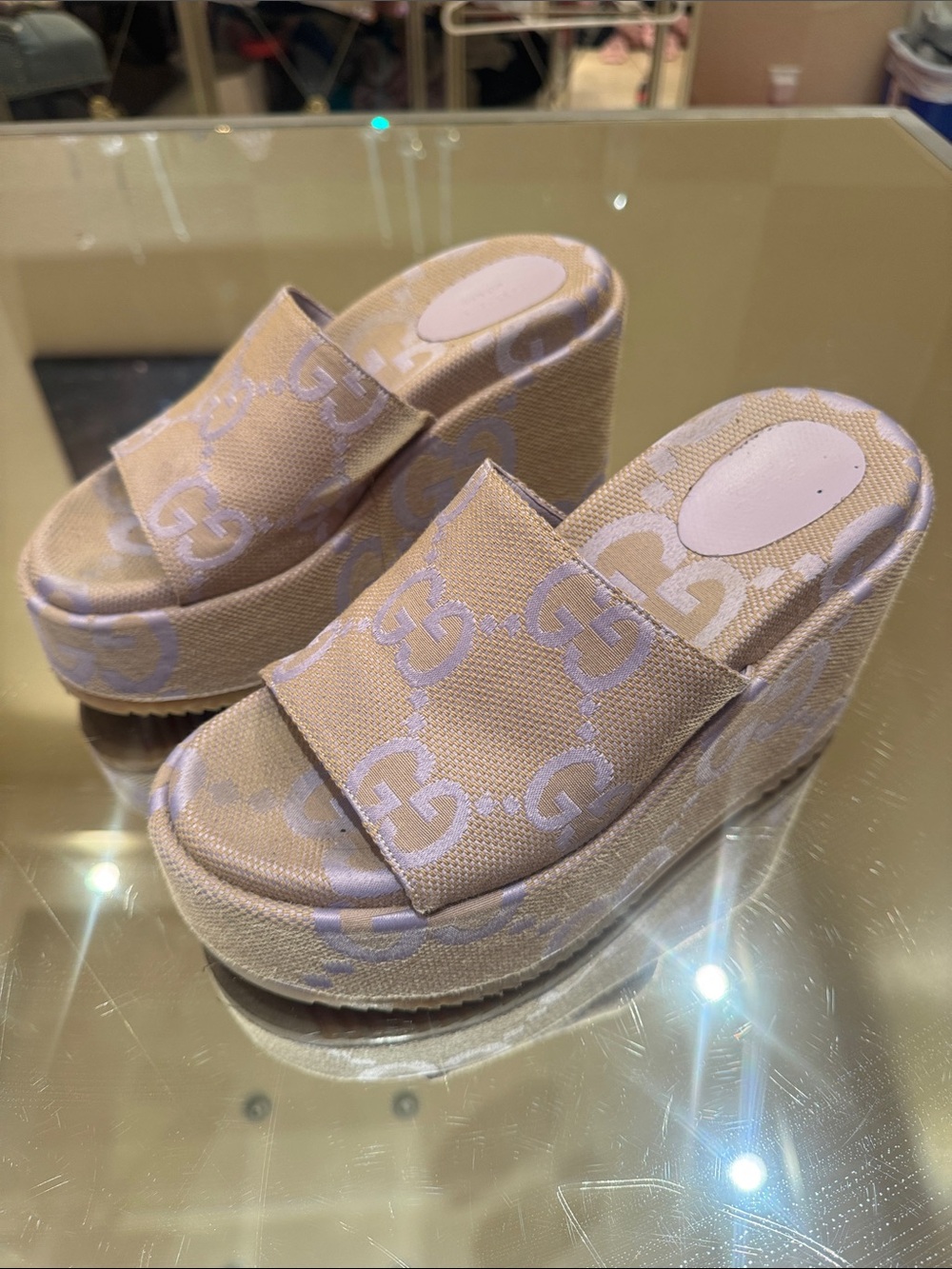 Gucci Lavender Platform Wedge Slides